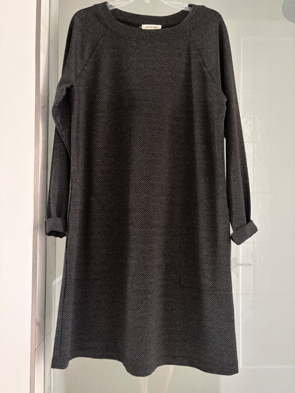 Max Studio Charcoal Textured Long Sleeve Knit Dress